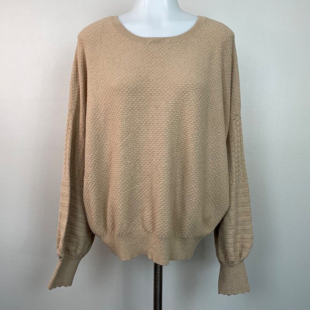 Express Sweater Large Tan Balloon Sleeve Relaxed Fit Pullover Women's